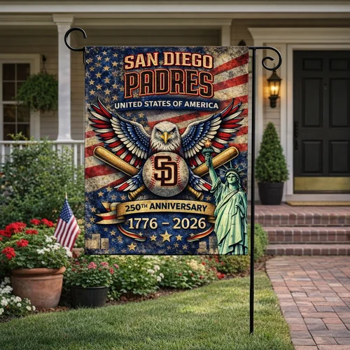 Bandeira da América do 250º aniversário do San Diego Padres Baseball - Bandeira de Jardim BBL