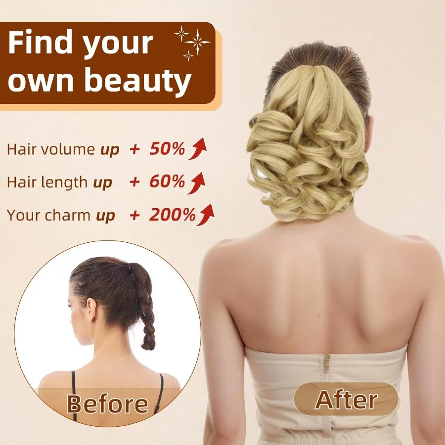 9 وصلات شعر قصيرة بمشبك على شكل ذيل حصان للنساء مع شعر صناعي طبيعي ناعم ومجعد ومموج مثالي لمواصفات الارتداء اليومي