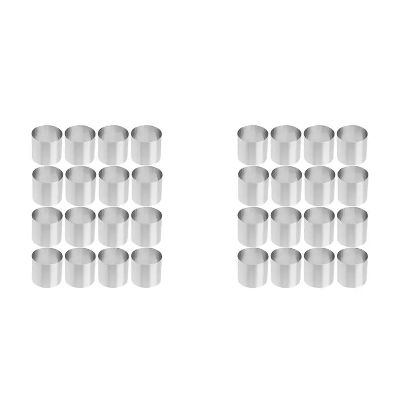 ABUH-Round Cake Ring Mold Stainless Steel Baking Rings 32Pcs Dessert Mousse Mold Mini Cake Pastry Ring Food Molding Set