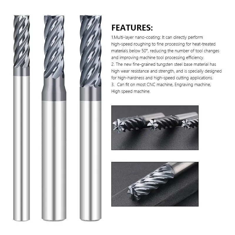 CMCP CNC Router Bit 6 Flute Milling Cutter 4-16mm Carbide End Mill TiAIN Coated HRC55 CNC Machining Milling Tools