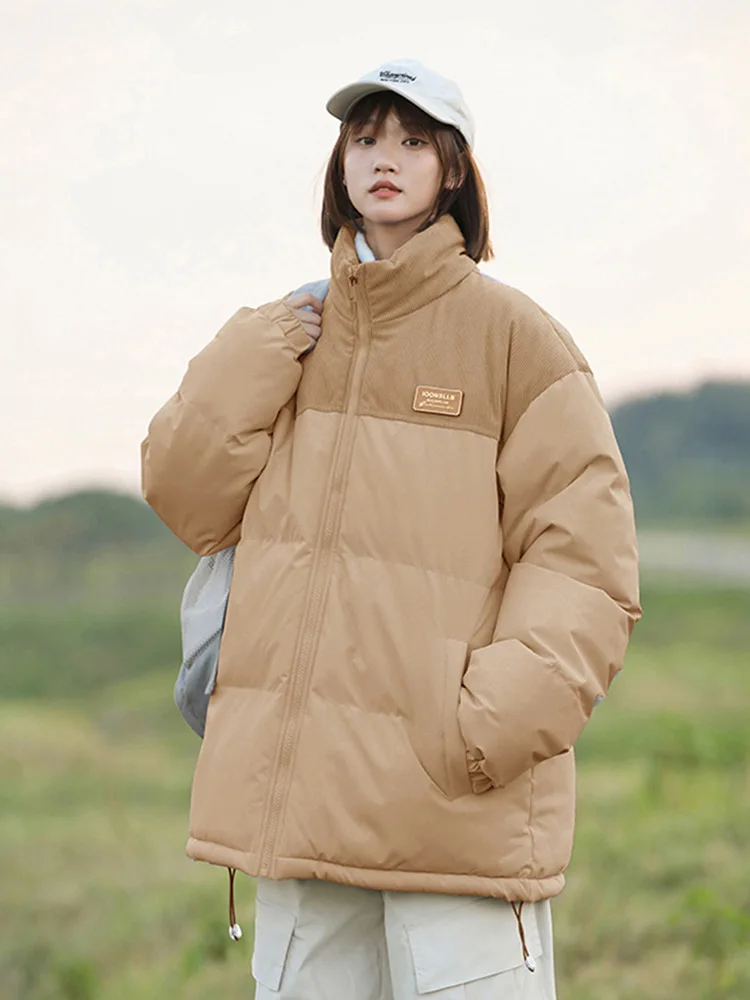 New Winter OVERSIZE Stand-Up Collar Corduroy Spliced ​​Cotton Coat For Men And Women Windproof Cotton Coat to Resist Cold