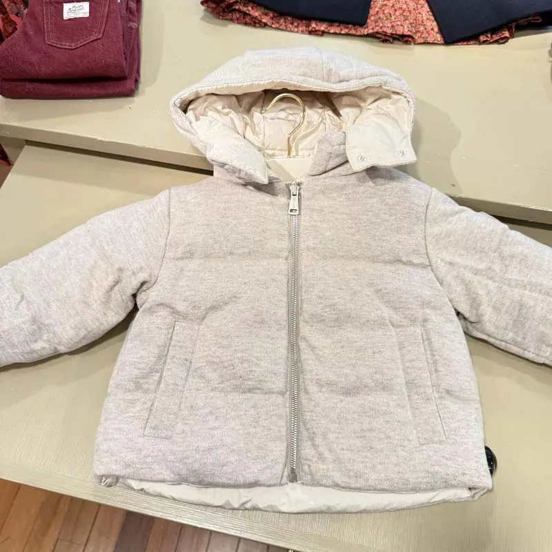 لكل بيع 2025 الخريف الشتاء BP طفل الفتيات يندبروف سميكة الدافئة مقنعين أسفل سترة الفتيان السترات الاطفال مزدوجة الوجهين يمكن ارتداؤها