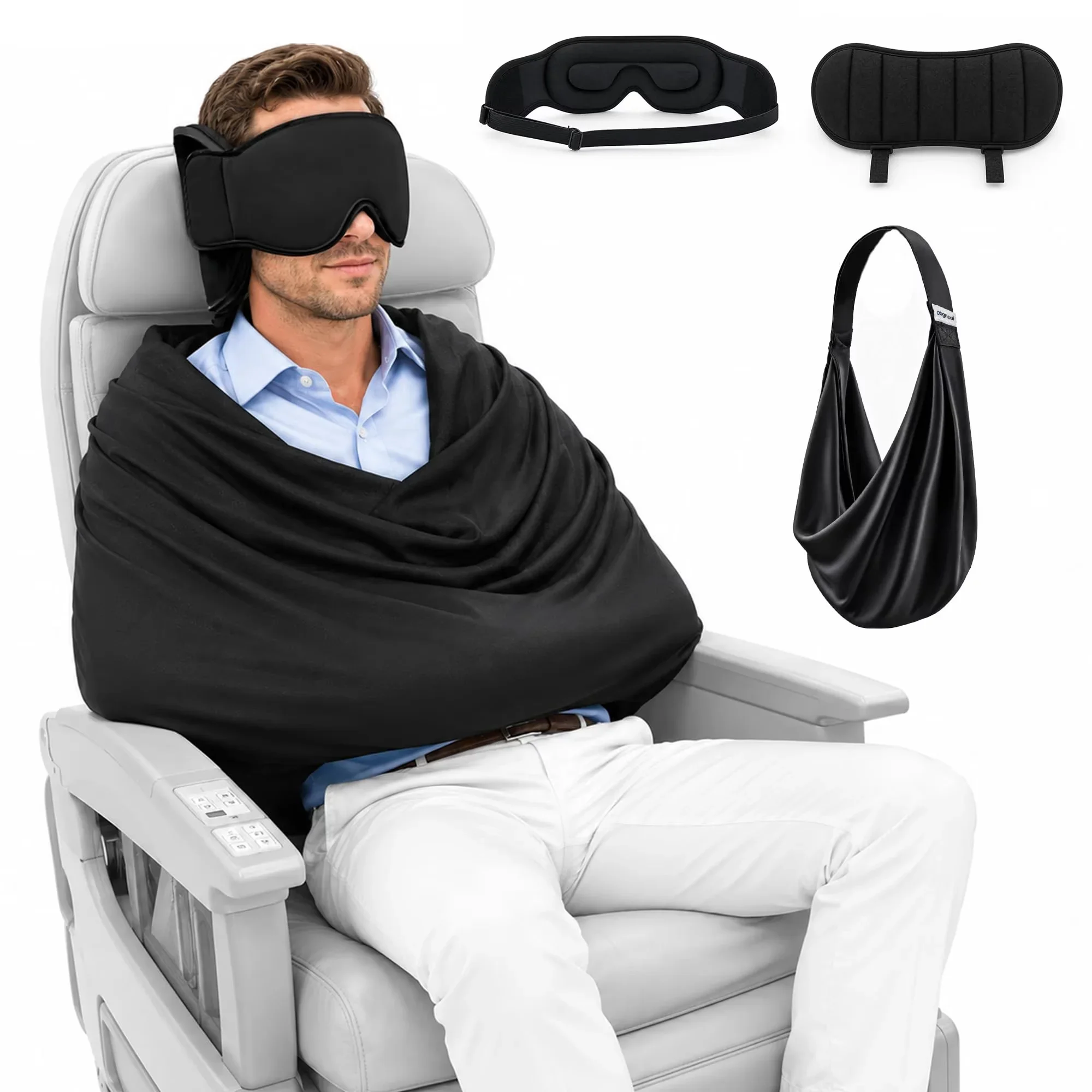 3-in-1 Airplane Sleep Support Set Plane Travel Sleeping Accessories with Memory Foam Long Haul Flight Pillow Adjustable EyeDecor