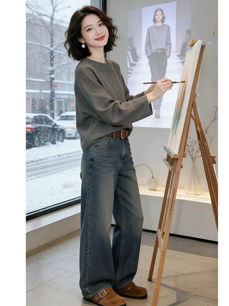 

Spring 2026 Women's Loose Fit Long Sleeve round Neck Shirt Versatile Casual Style Comfortable Breathable High Quality Top