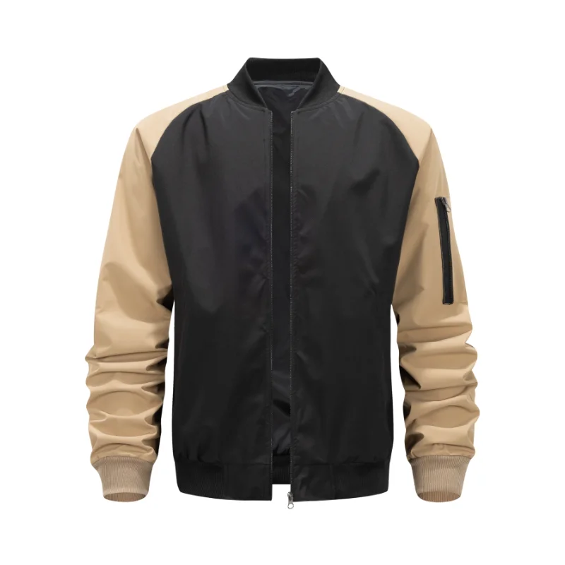 Sports Outdoor Splicing Contrasting Color Casual Men's Cardigan Baseball Collar Jacket Sweater Top