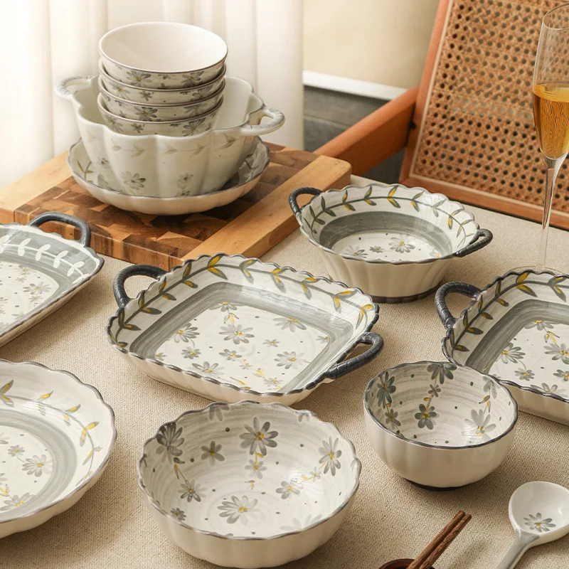 LingAo Purple orchid INS wind high appearance level ceramic tableware household dish set wholesale