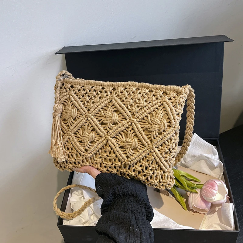 Sommer Stroh Woven Schulter Tasche für Frauen Modische Praktische Umhängetasche Strand Reise Handtasche Weibliche Messenger Bolsa