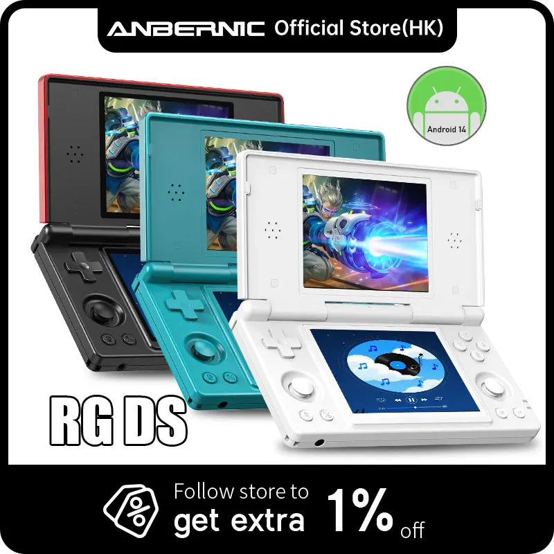 

ANBERNIC RG DS Foldable Handheld Game Console Dual Screen 4 Inch RK3568 Android 14 System OCA Full Touch 4000mAh Gaming Device
