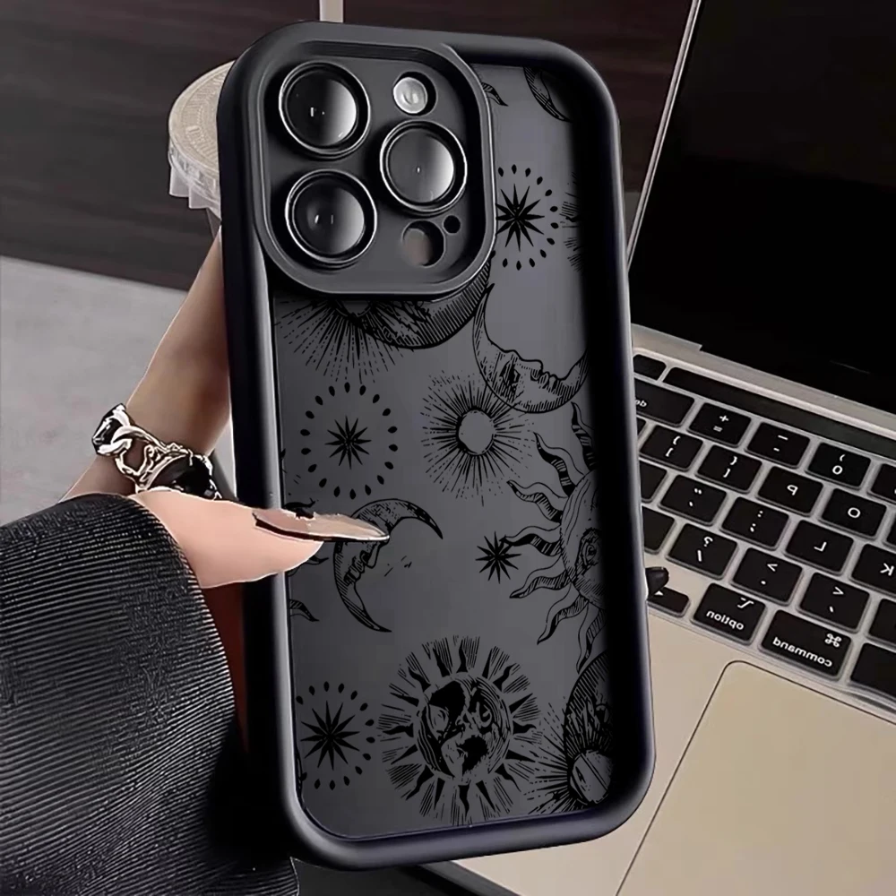 Sun Spiritual Totem Silicone Case For iPhone  17 16 13 11 Pro Max Cases iPhone 12 13 ProMax 14 15 Plus 7 8 XS Shockproof Fundas