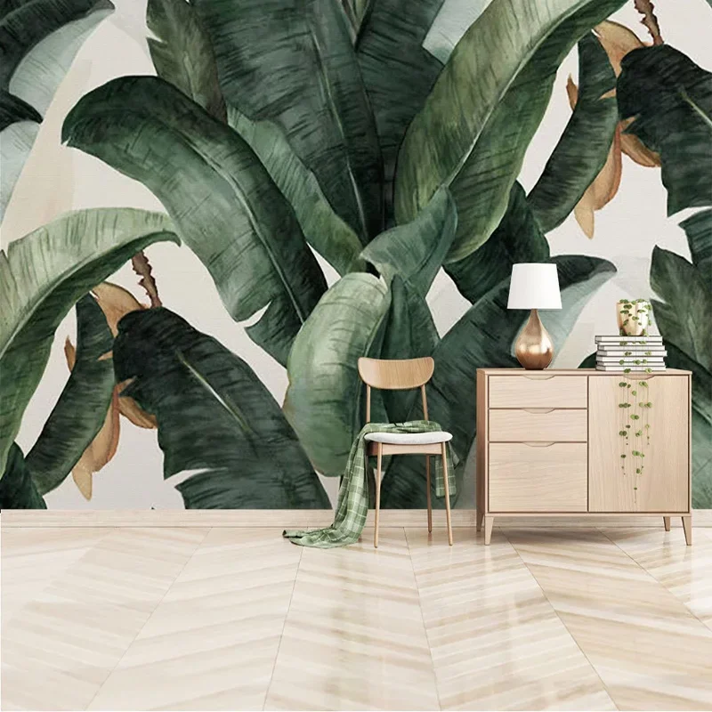 Custom Mural Wallpaper 3D Tropical Plant Green Leaves Wall Painting Living Room Study Dining INS Background Papel De Parede