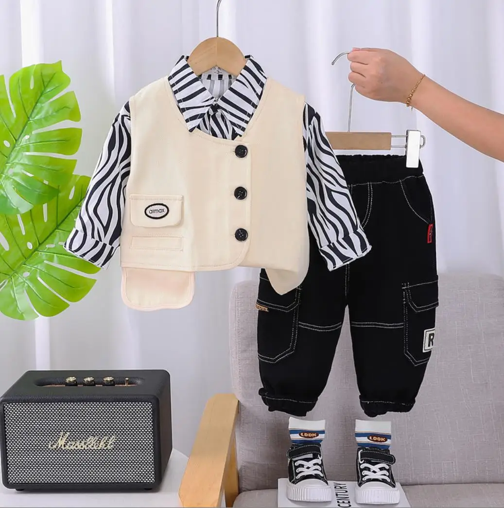

Toddler Children Baby Clothing Set 9 to 12 Months Kids Bebes Tracksuit Cargo Vest+Leopard Shirt+Pants 3Pcs Handsome Boy Outfits