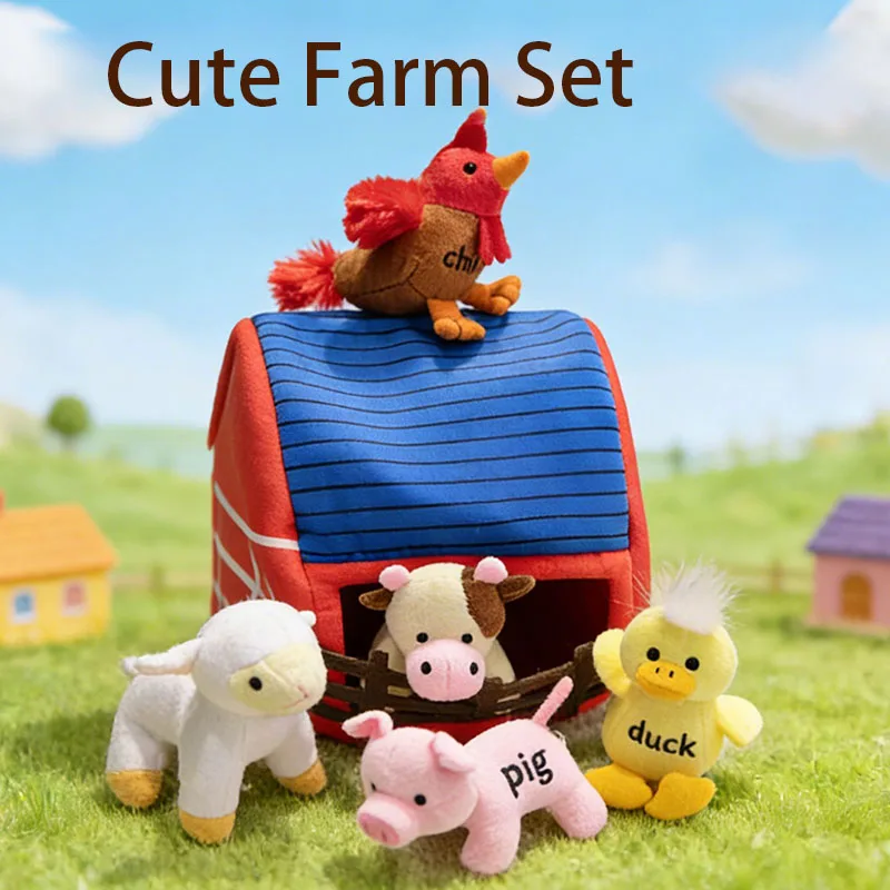 

Creativity Farm Animal Plush Toy Set With Barn House Storage Bag Stuffed Chicken Cow Pig Sheep Duck Interactive Gift For Kids