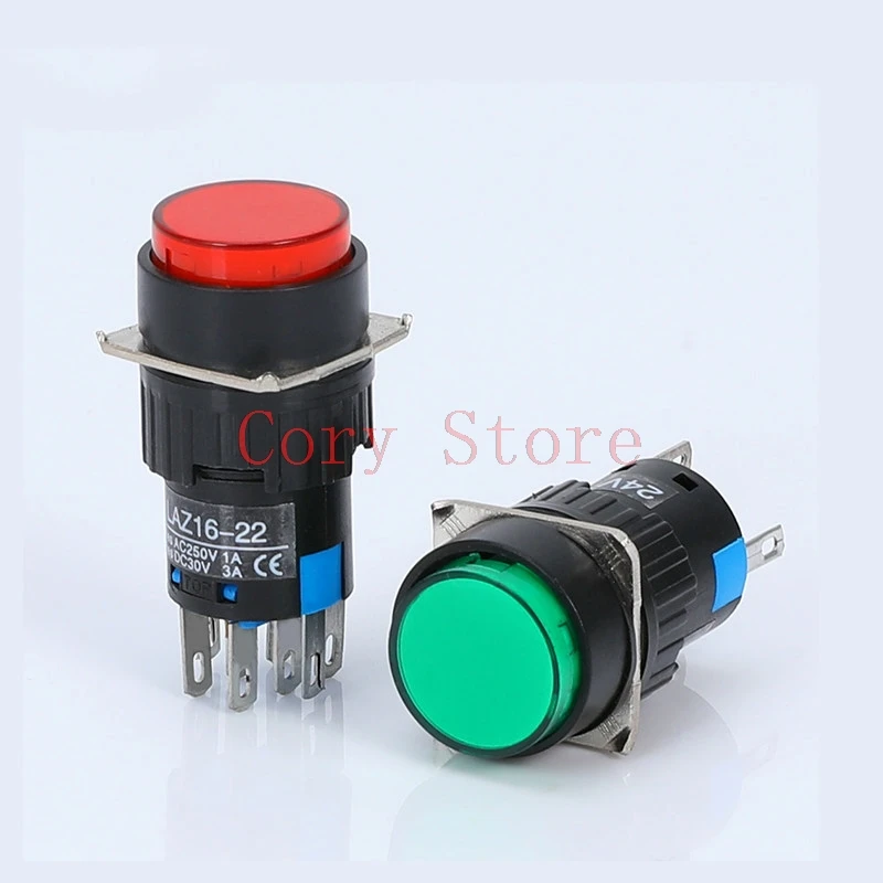 5pcs LA16Y 16mm Panel Mounted Red YEL Blue Green White Sign Round Latching Momentary PushButton Switch 8Pin DPDT 6V 12V 24V 220V