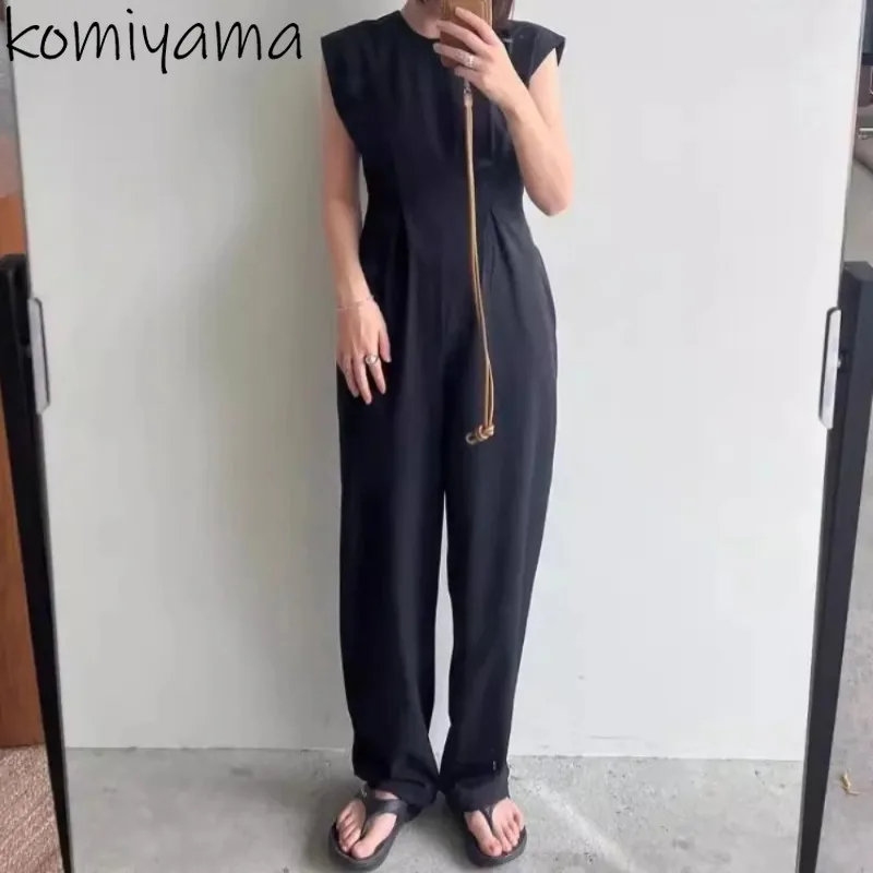 

Summer High Waist Jumpsuits Japan Tunic Rompers Sexy Openback Clothing Sleeveless Wide Leg Pants Moda Minimalist Onsie Women