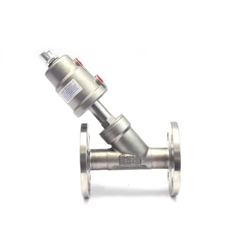 DN25 304 Stainless Steel Pneumatic Angle Seat Valve Flange Connection Industrial Fluid Control Air Operated Valve for Water