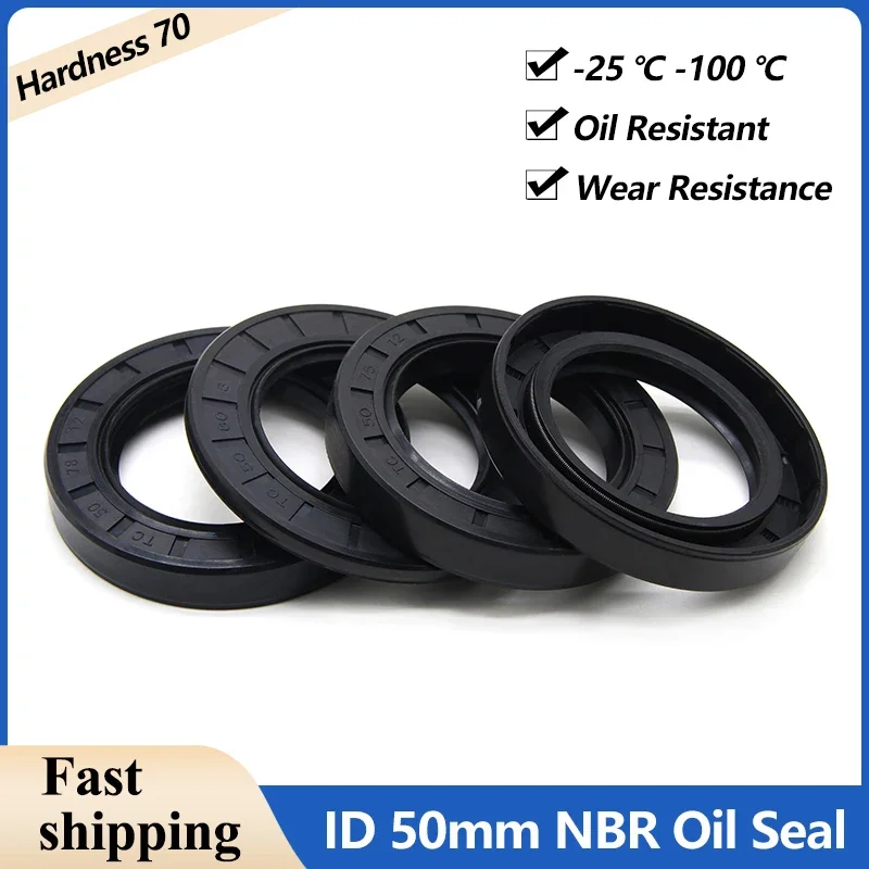 ID 50mm Black NBR Oil Seal TC-50*62/65/68/70/72/75/80/85/90/100/110*7/8/10/12mm Nitrile Rubber Shaft Double Lip Oil Seal Gasket