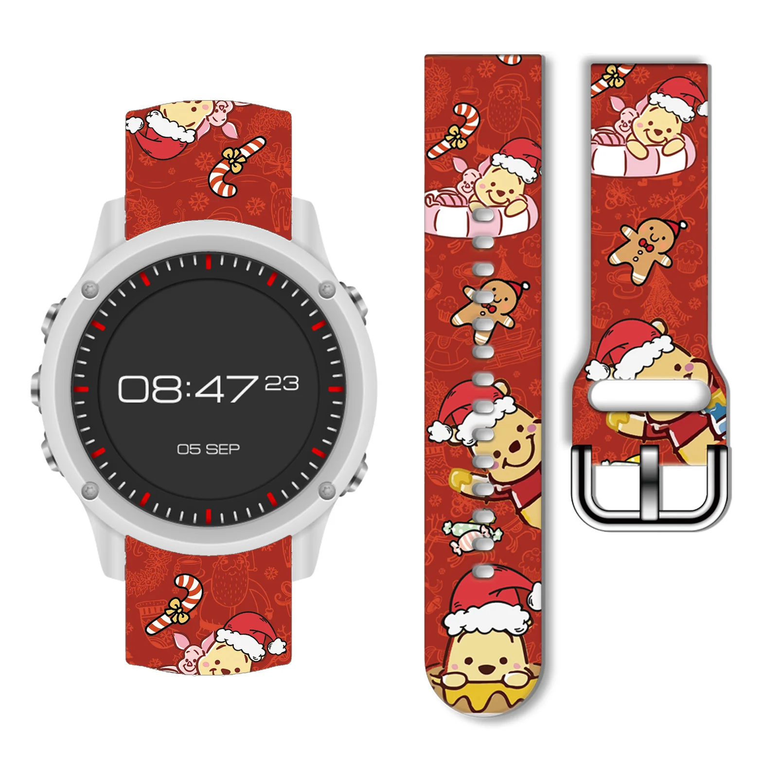 20 mm Weihnachts-Pooh-Bär-bedrucktes Armband für Samsung Galaxy Watch 7/6/5/4 40 mm 44 mm Band, austauschbares Armband für Xiaomi Amazfit