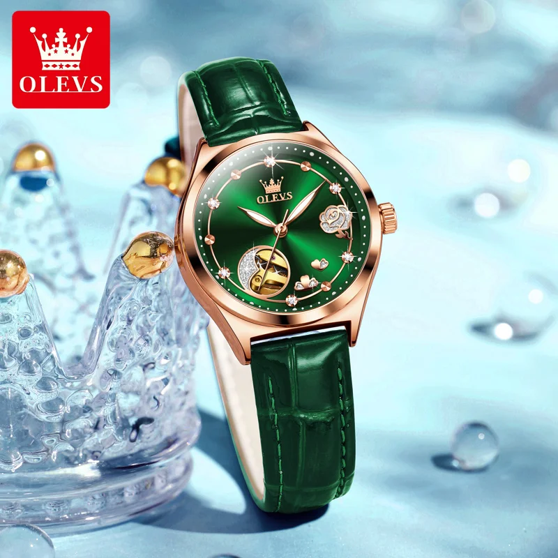 OLEVS 6601 Luxury Original Women Watch Unique Hollow Rose Gold Diamond Watch Waterproof Brand Automatic Mechanical Women Watch