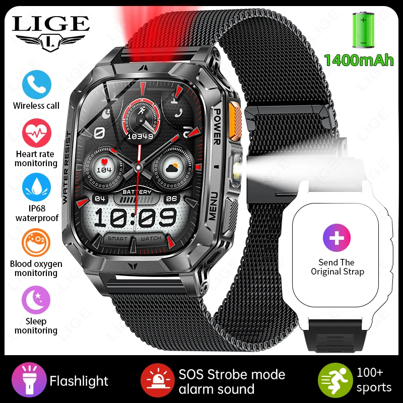 Durable Smartwatch with 1400mAh Battery and IP68 Waterproof