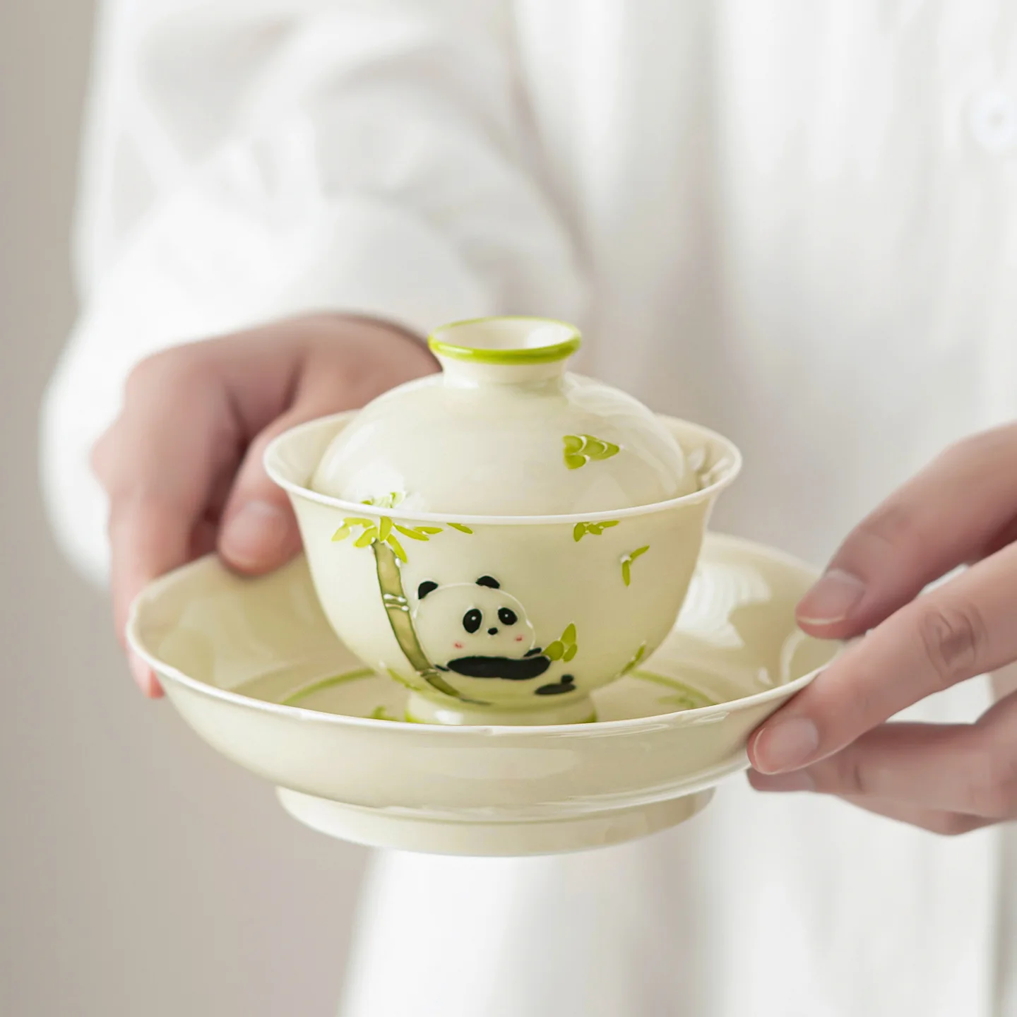 CX hand-painted panda Sancai cover bowl small household tea bowl cute cute cute tea bowl
