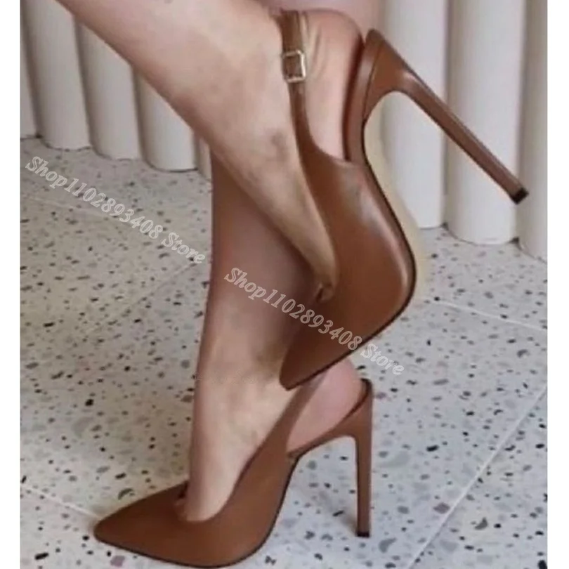 Pointed Toe Stiletto Slingback Pumps Soft Leather Ankle Buckle British Style Spring Party Dress Women Shoes Zapatos Para Mujere