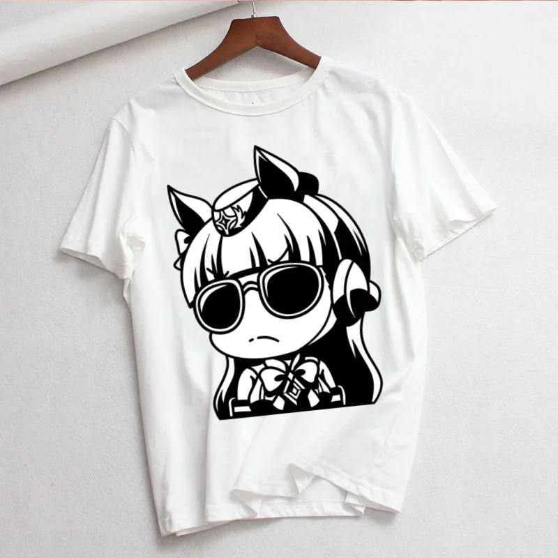 Uma Musume Gold Ship Chibi Umamusume Print T Shirts Women Summer Casual Vintage O-neck Plus Size Couple Clothes Korean