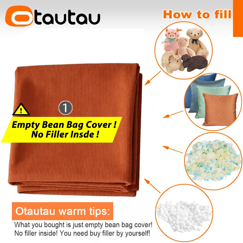 OTAUTAU Soft Corduroy Bean Bag Cover Corner Nest Pouf Ottoman Beanbag Cover SF632【No Filler!Please Buy Filler Yourself!】 - view 2
