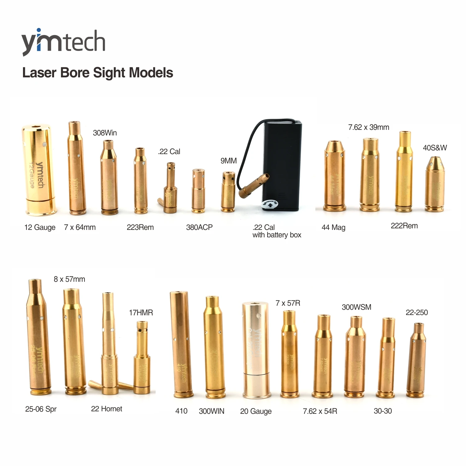 Red Dot Tactical Laser Bore Sight Brass Boresight CAL Cartridge Bore Sighter For Scope .22 .223 .17 9MM (Not Included Battery)