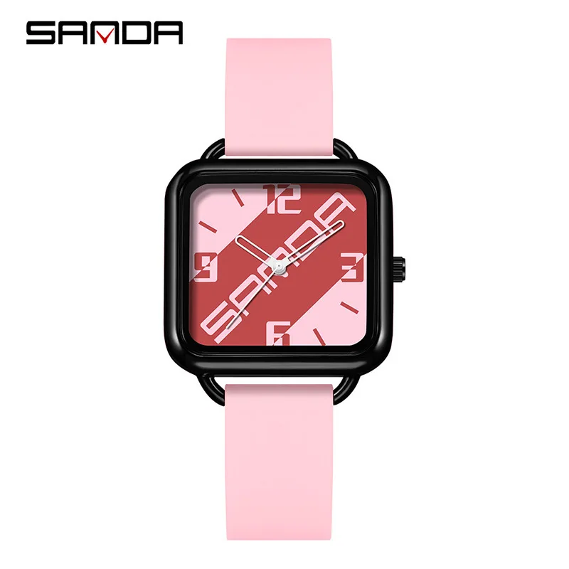 SANDA Vierkant Trendy studentenhorloge Mode Casual sporthorloge voor heren en dames Eenvoudig trendy waterdicht wijzer quartz horloge