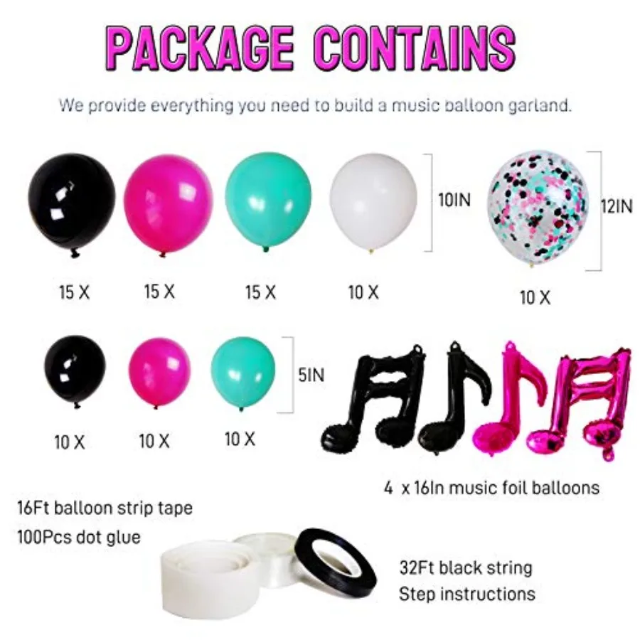 ملاحظات الموسيقى زينة الحفلات بالونات الكاريوكي جارلاند ومجموعة قوس وردة بيضاء حمراء رغوة البحر الأزرق الأسود اللاتكس بالونات النثار با