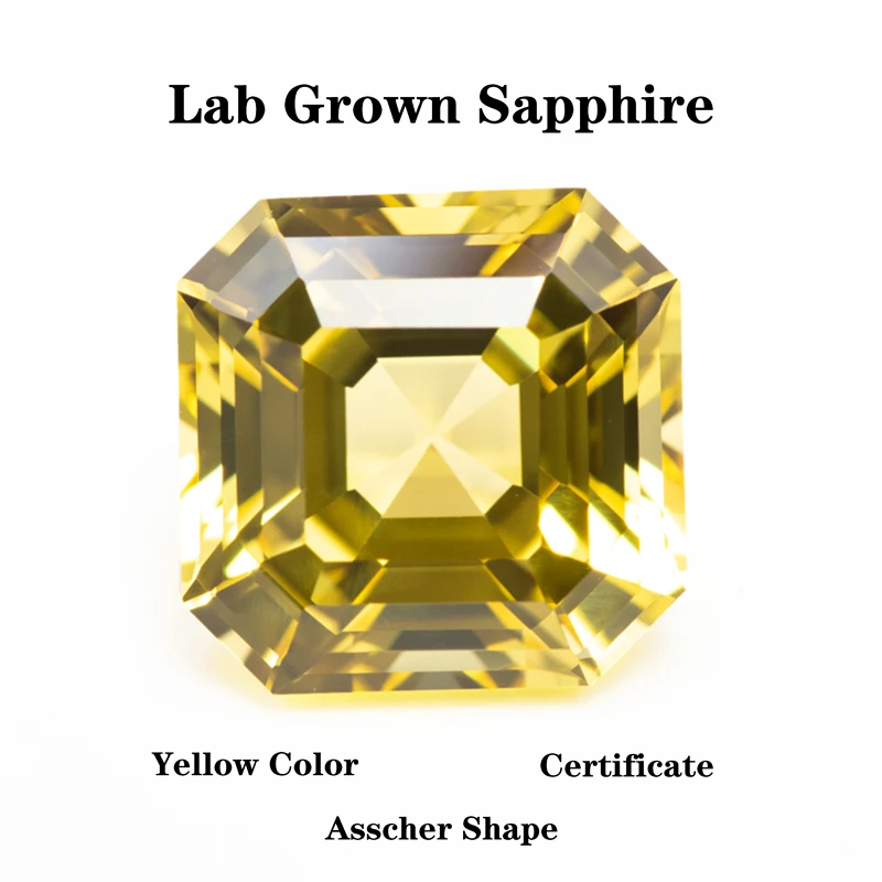 

Lab Grown Sapphire Asscher Shape Yellow Color VVS1 DIY Ring Necklace Earrings Main Materials Charms Gemstone with Certiffcate