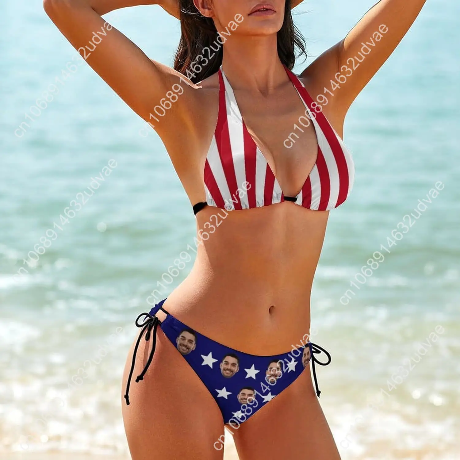 Set bikini con viso personalizzato per donna Set costume da bagno personalizzato abbinato al fondo superiore e copricostume da spiaggia per costumi da bagno