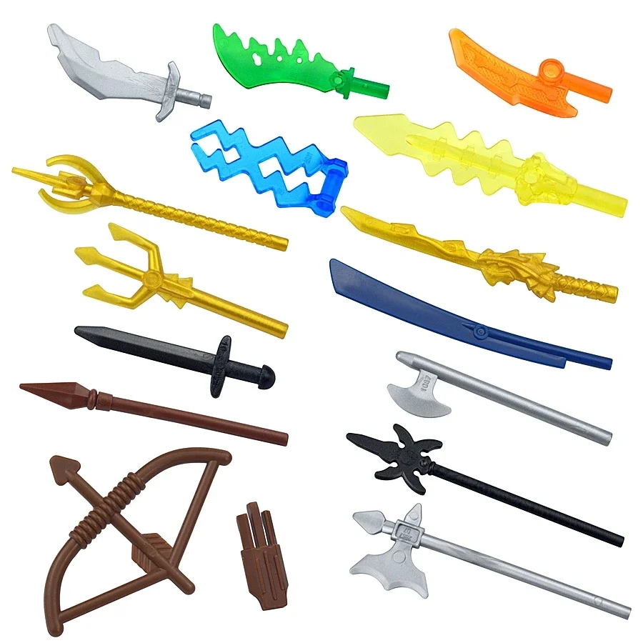 10Pcs MOC Medieval Military Weapon Wand Building Blocks Figure Soldier Axe knife Bow Spear Crossbow Helmet Shoulder Brick Toys