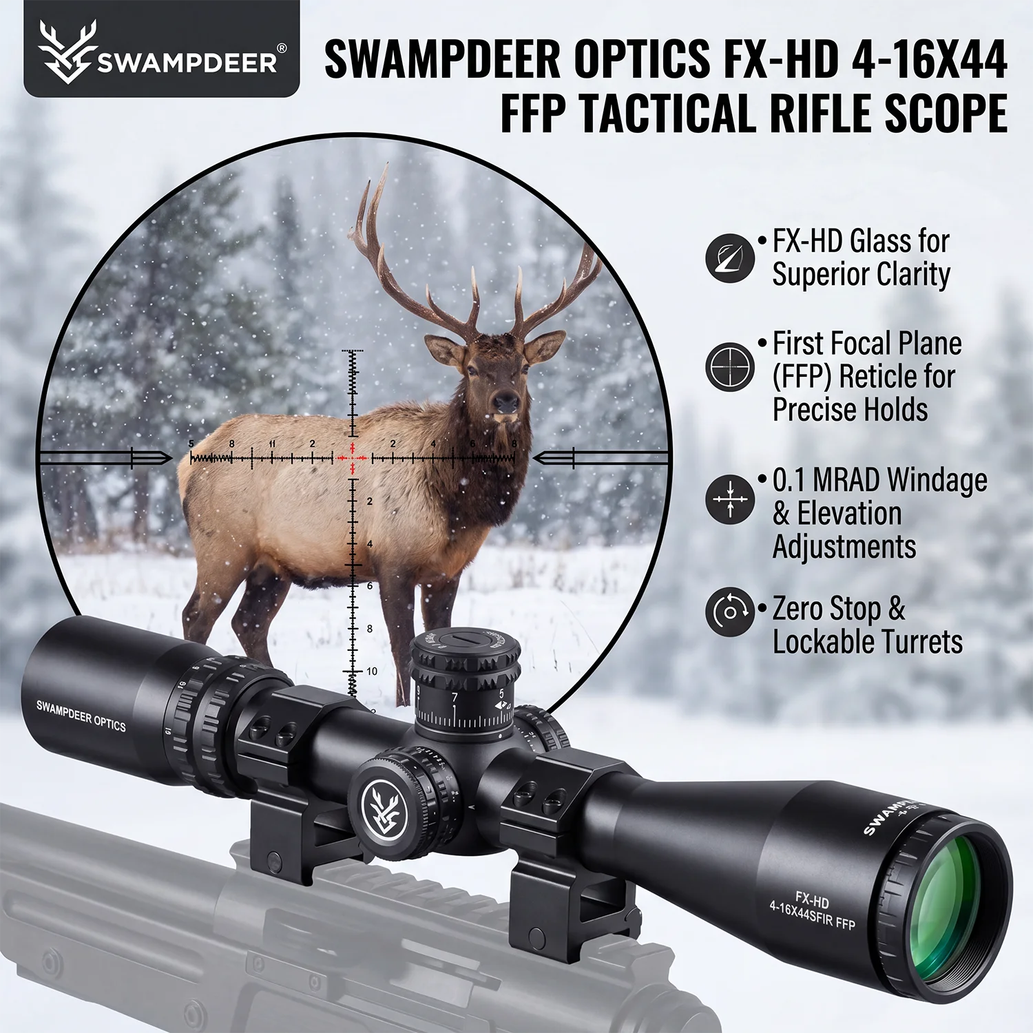 

SWAMPDEER FXHD ZERO STOP 4-16X Optical Rifle Scope Tactical Gear Hunting Collimator Telescopic Sight For Rifle Ar 15 Rifle Scope