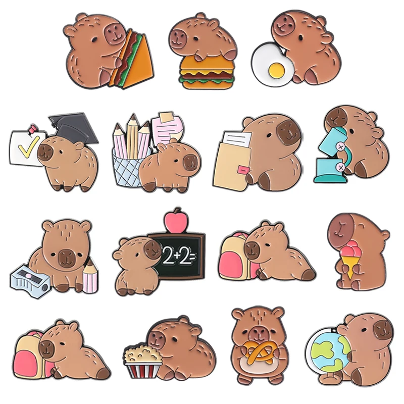 Cartoon Capybara Cute Animal Enamel Pins Kawaii Hippopotamus Hippo Brooches Lapel Badge on Backpack Jewelry Gifts For Friends