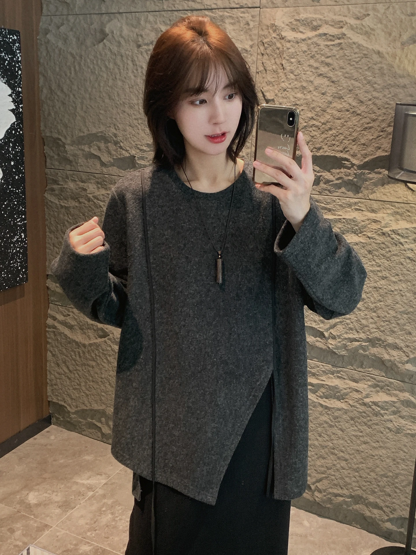 

XIAREN Irregular Fringe Sweatirt Women's Casual Sle Mid-Length Loose Fit Long Sve Polyester Cotton Nylon Blend