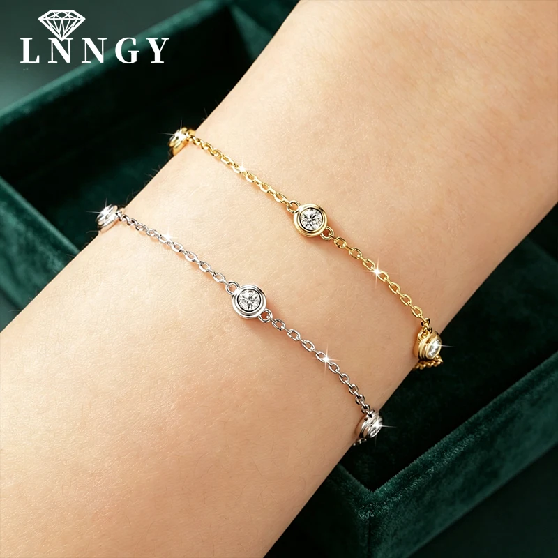 Lnngy 3mm Moissanite Bubble Bracelet For Women Exquisite 14K Gold Filled Bezel Set Lab Diamond Chain Bracelets Hand Jewelry Gift