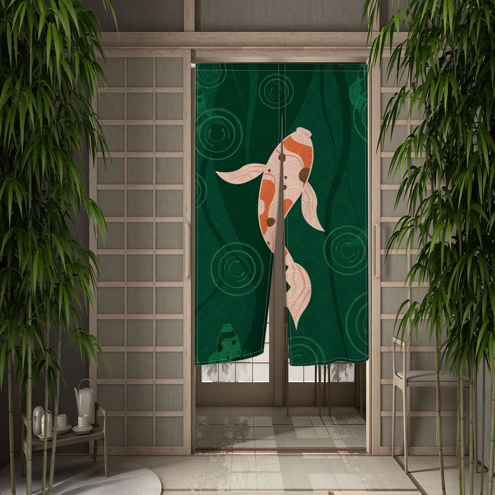 

Japanese Koi Fish Wave Noren Door Curtain Dining Room Kitchen Bedroom Entrance Partition Opaque Half Curtain Split Curtains