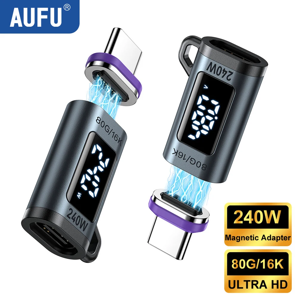

Магнитный адаптер AUFU 240W с цифровым дисплеем USB-C на Type-C, быстрая зарядка, разъем USB4, 80 Гбит/с для Thunderbolt 5, iPhone 16