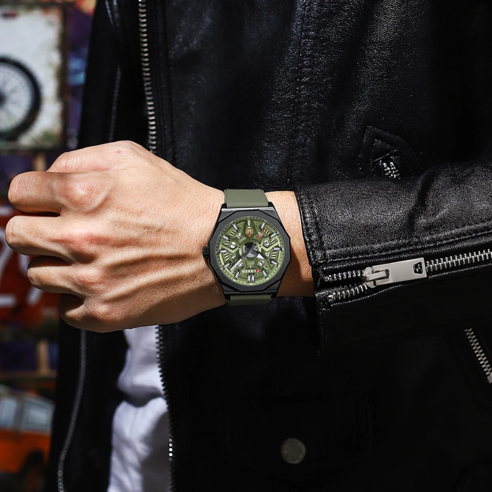 CURREN 8437 Unisex Minimalist Quartz Watch Polygonal Skeleton Sports Waterproof Silicone-Strap Wristwatch view 5
