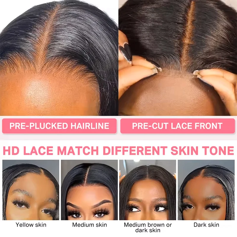 220% Density Ready to Wear Bone Straight Wear and Go Glueless Wigs Human Hair Lace Front Wigs Pre Plucked Pre Cut Closure Wigs image 5