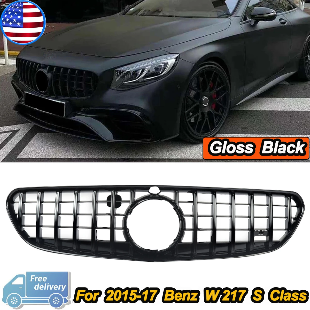 SAIQINGSP GT-R Panamericana Style Front Grill Grille For Mercedes Benz C217 W217 S Coupe Class 2015-2017