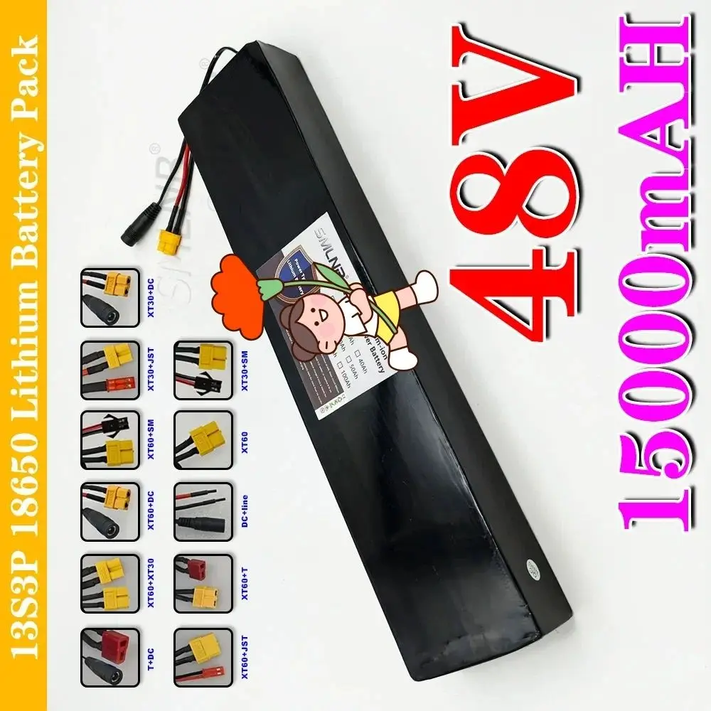48V 15Ah Suitable for 500W-1000w Electric Bicycles,Scooters 18650 Rechargeable Lithium-ion 13S3P Battery Pack