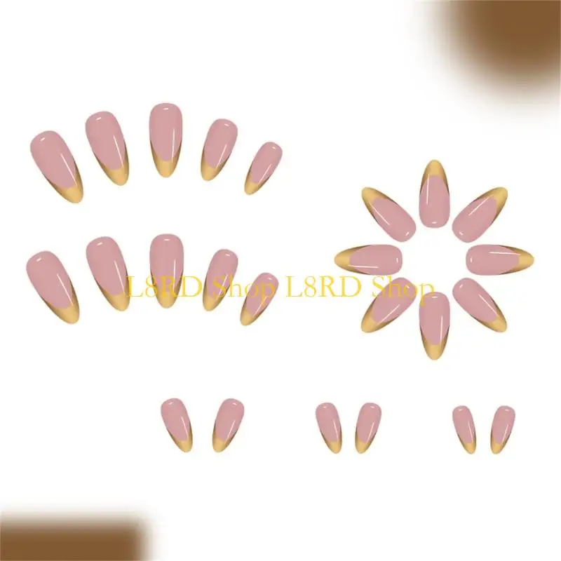 L8RD Pack of 24 French Tip Press On Gold French Tip Fake for Women