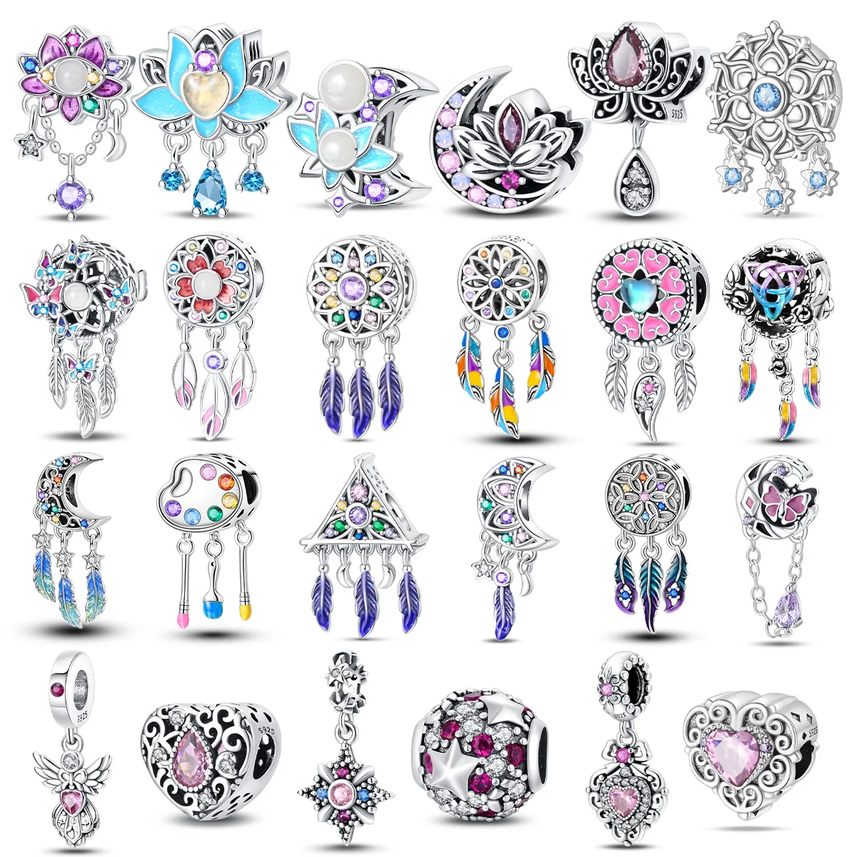 

925 Silver Dreamcatcher flowers Charms Fit 925 Original Bracelet Charms Pendientes Mujer Necklace Charms for Jewelry Making