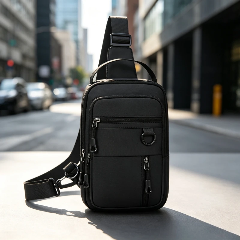 Chest Bag for Men Waterproof Nylon Multi Zipper Pockets Adjustable Strap Wear Resistant Commute Travel Outdoor Casual Daily Use