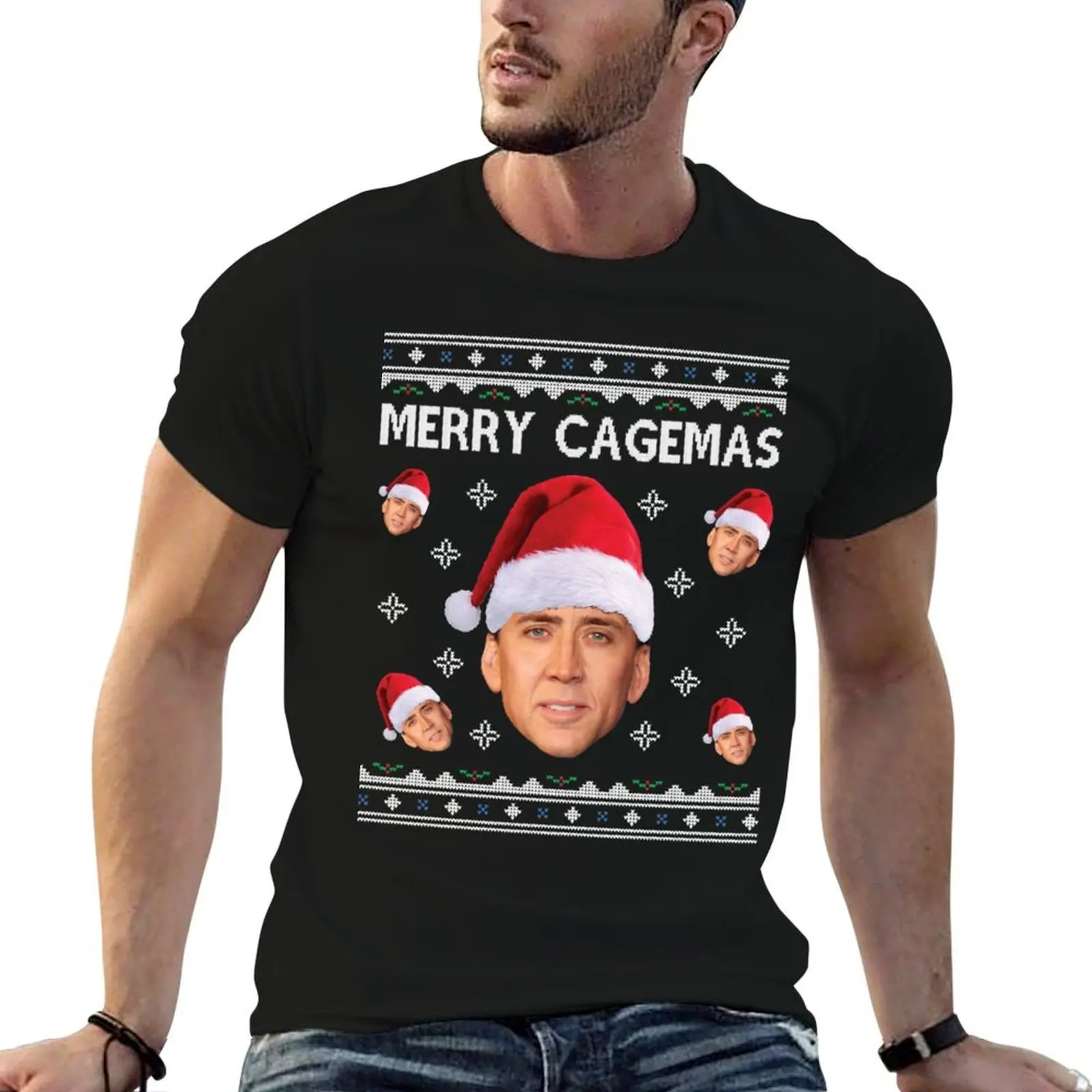Nicolas Cage Stage Name Actor Filmmaker Coppola Received Many Awards Merry Cagemas Christmas Knitpo T-Shirt