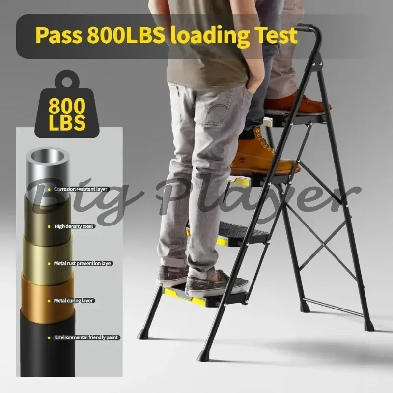 v Step Stool for 4 Step Ladder, Safe-Lock Design, Handrail, Anti-Slip Wide Pedals, Pass 800lbs Load Testing, Folding Ladder