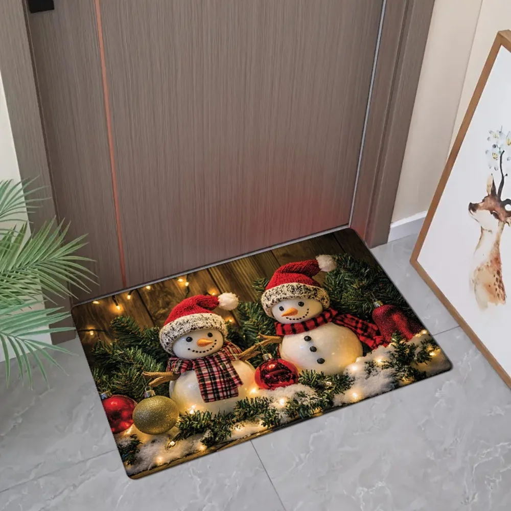 Alfombra navideña para puerta con estampado de muñeco de nieve, adecuada para el hogar, habitación, baño, cocina, absorción de agua antideslizante