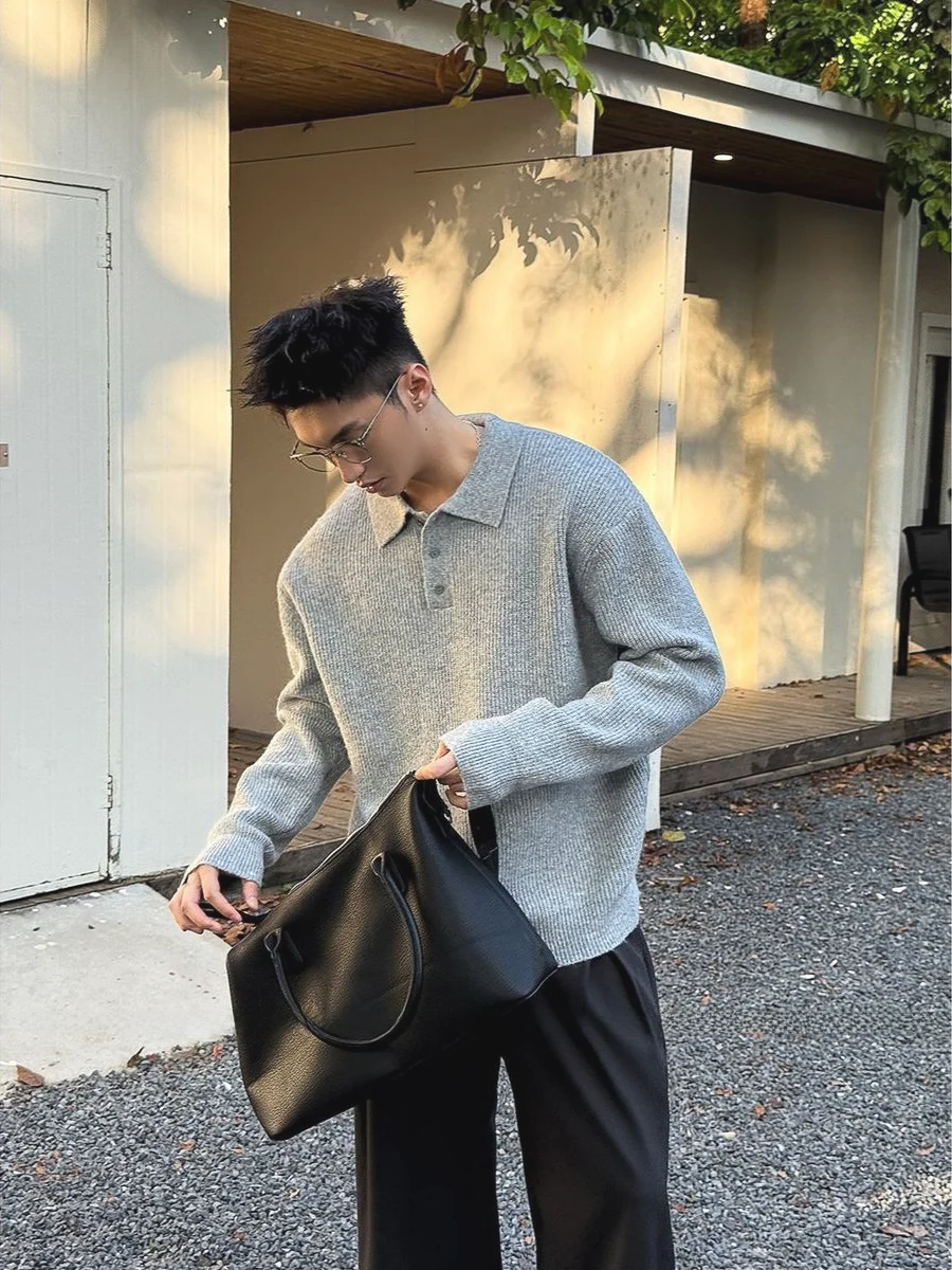 

American Sle Knitted Fce Collar irt Men's Autumn Winter Lightweight Mature Crew Ne Sweater Casual Outerwear